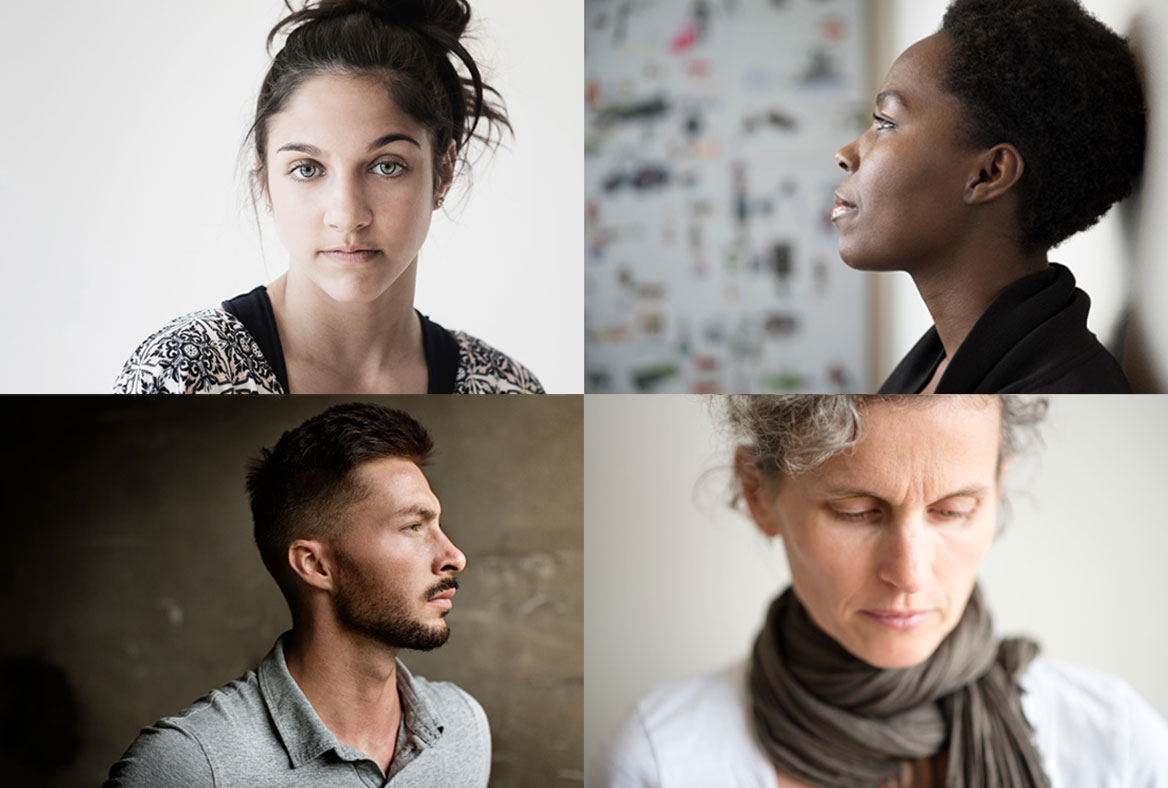 Images of Caucasian woman, African American Woman, Causasian woman, and Latino man who suffer from ME/CFS.